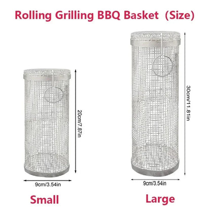 Rolling Stainless Steel BBQ Grill Basket For Outdoor Cooking 5