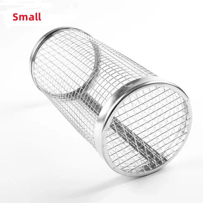 Rolling Stainless Steel BBQ Grill Basket For Outdoor Cooking 7