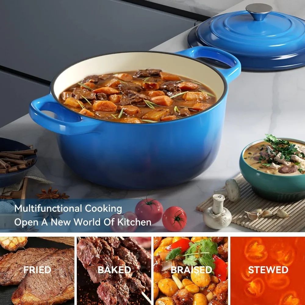 Enameled Cast Iron Dutch Oven Pot With Lid For Cooking And Bread Baking 1