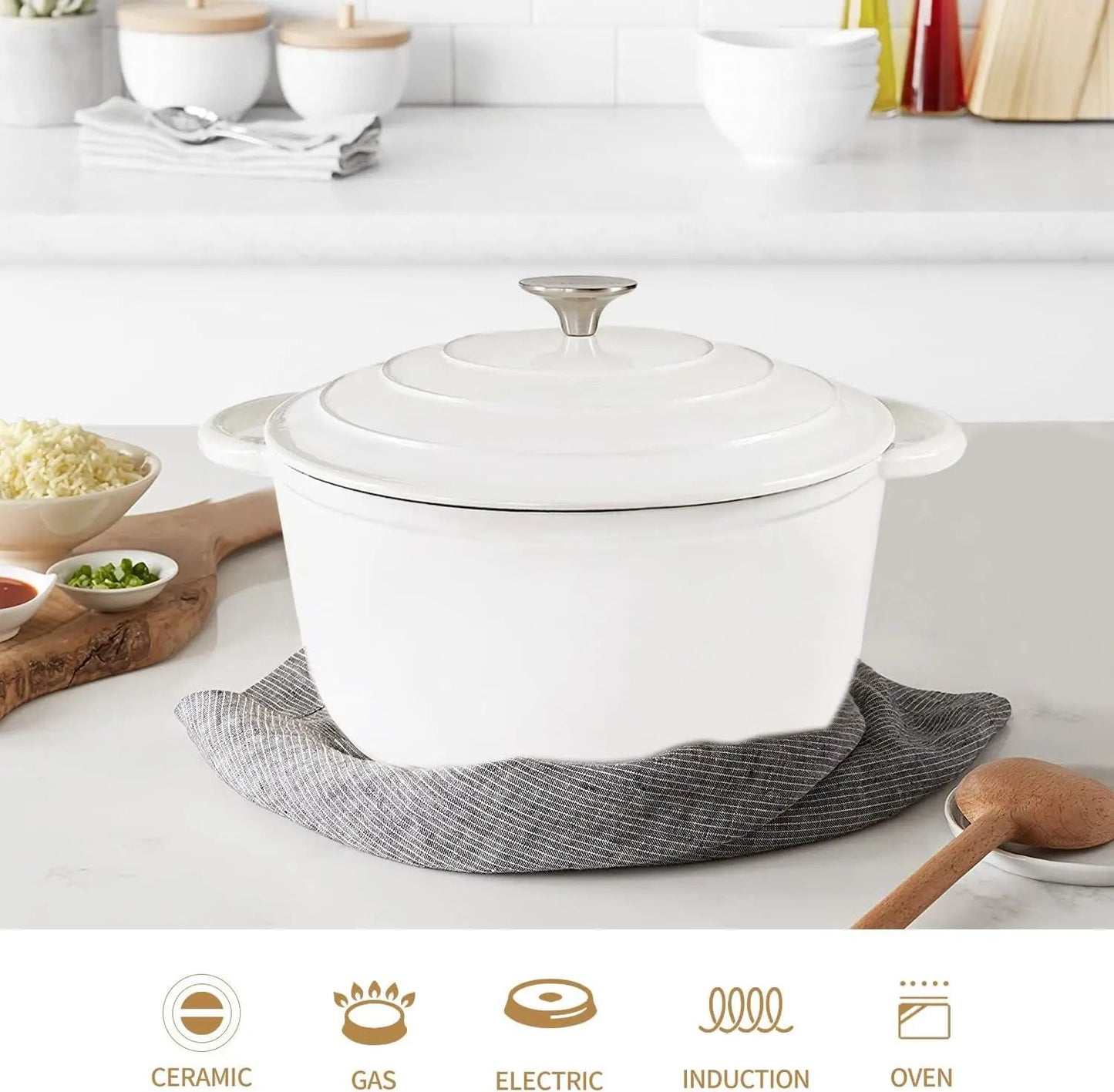 Enameled Cast Iron Dutch Oven Pot With Lid For Cooking And Bread Baking 11