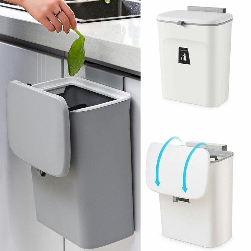 Hanging Trash Can with Lid, Wall Mounted Kitchen Recycling Bin, Large Capacity Dustbin for Bathroom, Cabinet Door Trash