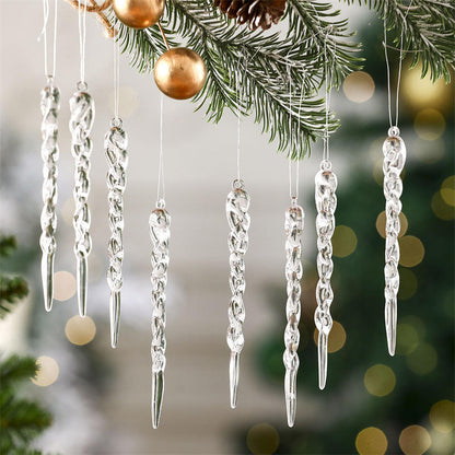 Simulation Ice Pendants Xmas Tree Hanging Ornaments Crystal Snowflake Winter Theme Decor
