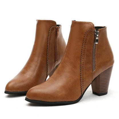 Retro Zipper Fashion Boots New Autumn Ladies Boot Coarse Heeled Non-Slip Outdoor Comfort Casual Women's Shoes