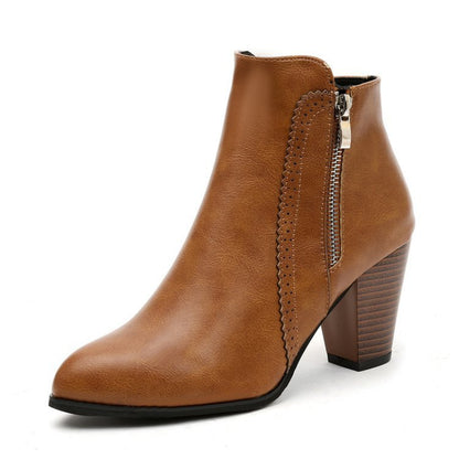 Retro Zipper Fashion Boots New Autumn Ladies Boot Coarse Heeled Non-Slip Outdoor Comfort Casual Women's Shoes
