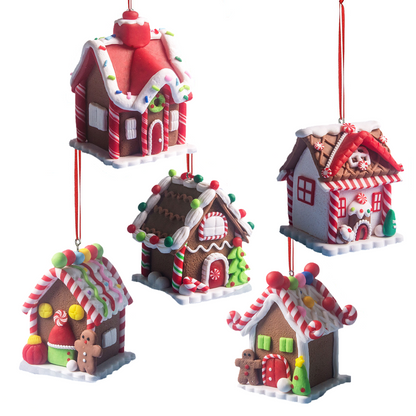 Holiday Gingerbread Christmas Tree Ornaments , House Decor with Rope