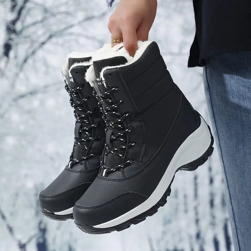 Women Snow Boots Waterproof Fur Wedges Platform Ankle Boots Non-slip Winter Thigh High Warm Shoes for Women