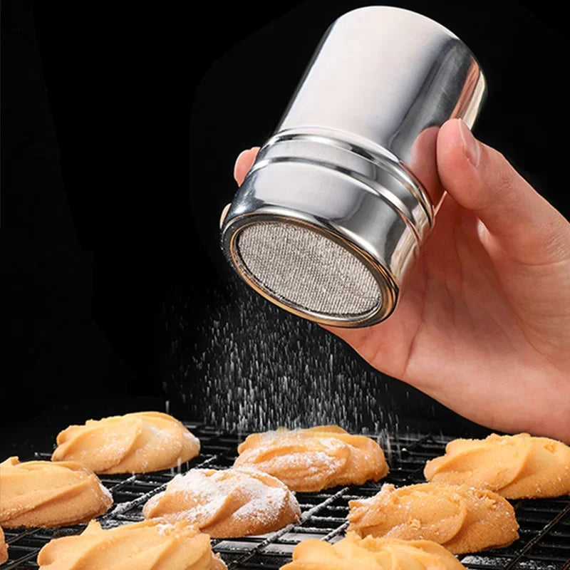 Stainless Steel Powder Sprinkler dust cover , Kitchen Powder Distributor, Cocoa Cinnamon Sugar Seasoning Bottles