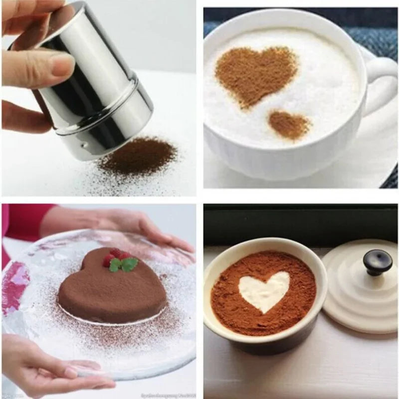 Stainless Steel Powder Sprinkler Dust Cover  Kitchen Powder Distributor Cocoa Cinnamon Sugar Season 4