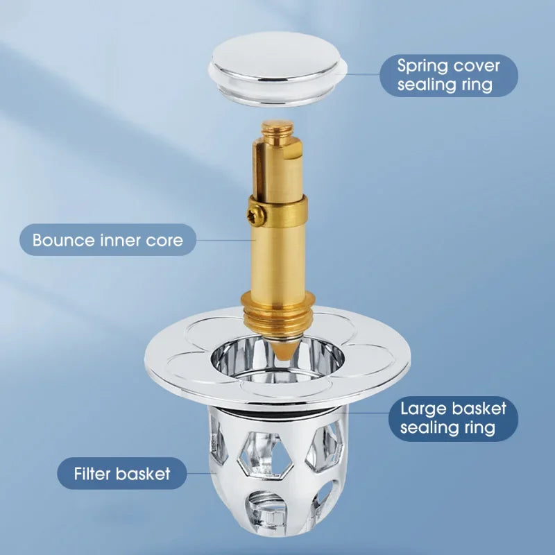 Bathroom Drain Cover PopUp Drain Stopper Hair Catcher Basin Filter Valve 3