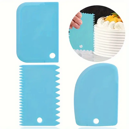 Cake Icing Smoother Tool Set, 3pcs Scrapers for Cake Decorating, Plastic Multifunctional Dough Scraper