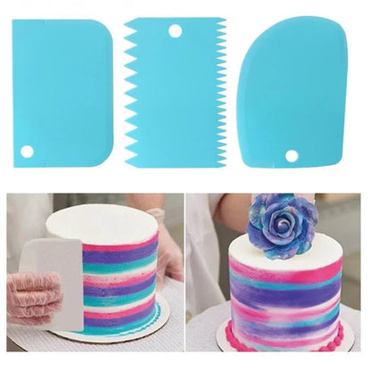 Cake Icing Smoother Tool Set 3pcs Scrapers For Cake Decorating Plastic Multifunctional Dough Scrape 2
