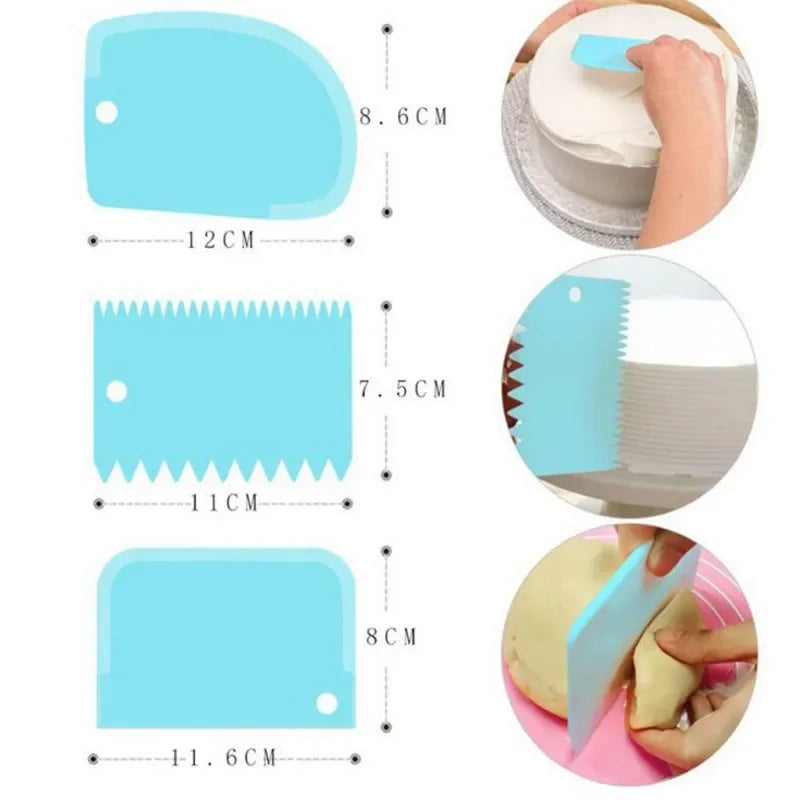 Cake Icing Smoother Tool Set 3pcs Scrapers For Cake Decorating Plastic Multifunctional Dough Scrape 5