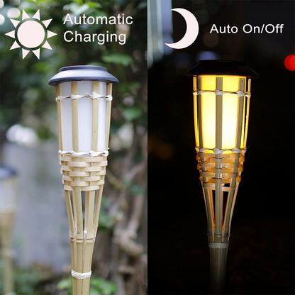 Outdoor Solar Flickering Flame Torch Light Waterproof Bamboo Patio Pathway Decor Landscape Lawn Lig 1