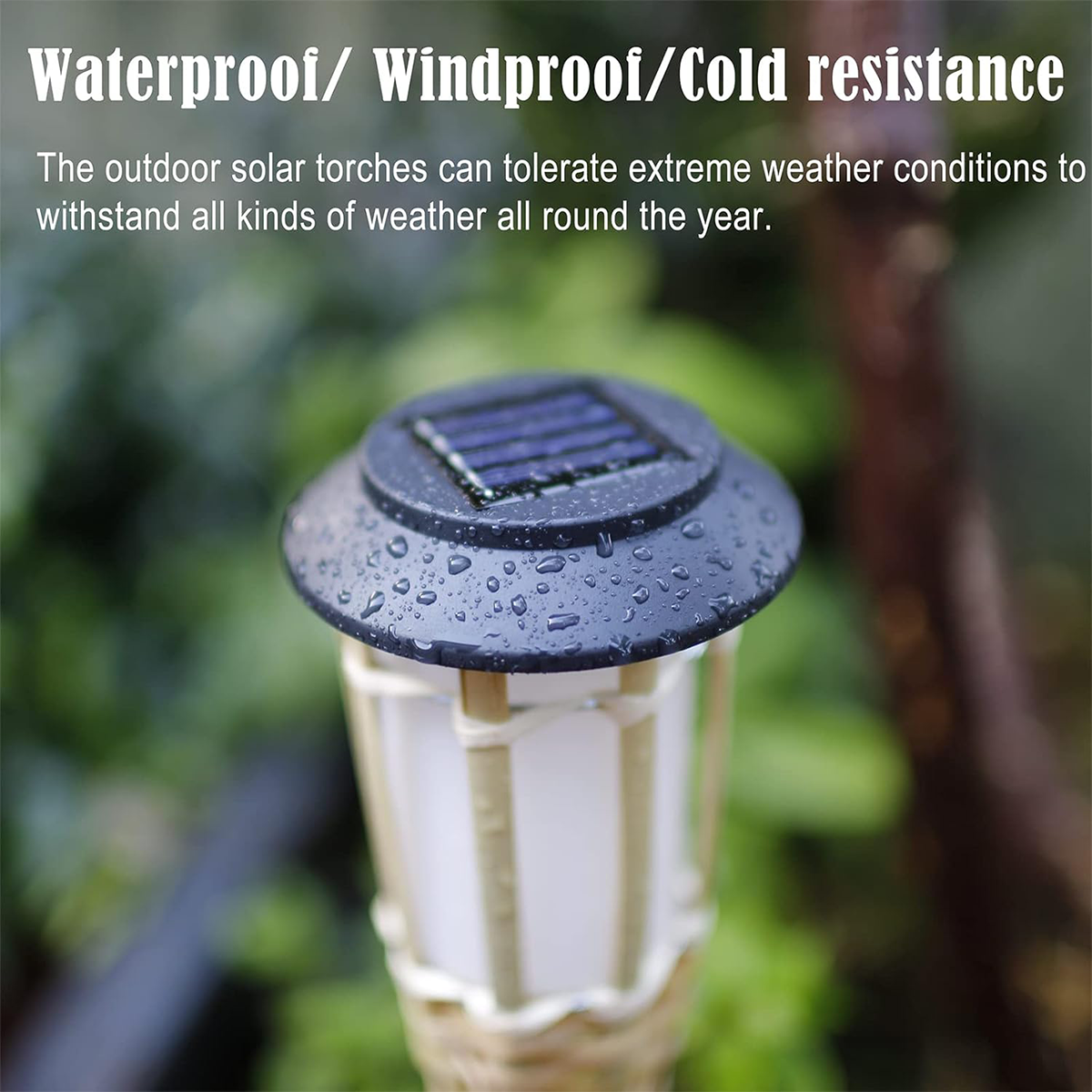 Outdoor Solar Flickering Flame Torch Light Waterproof Bamboo Patio Pathway Decor Landscape Lawn Lig 2