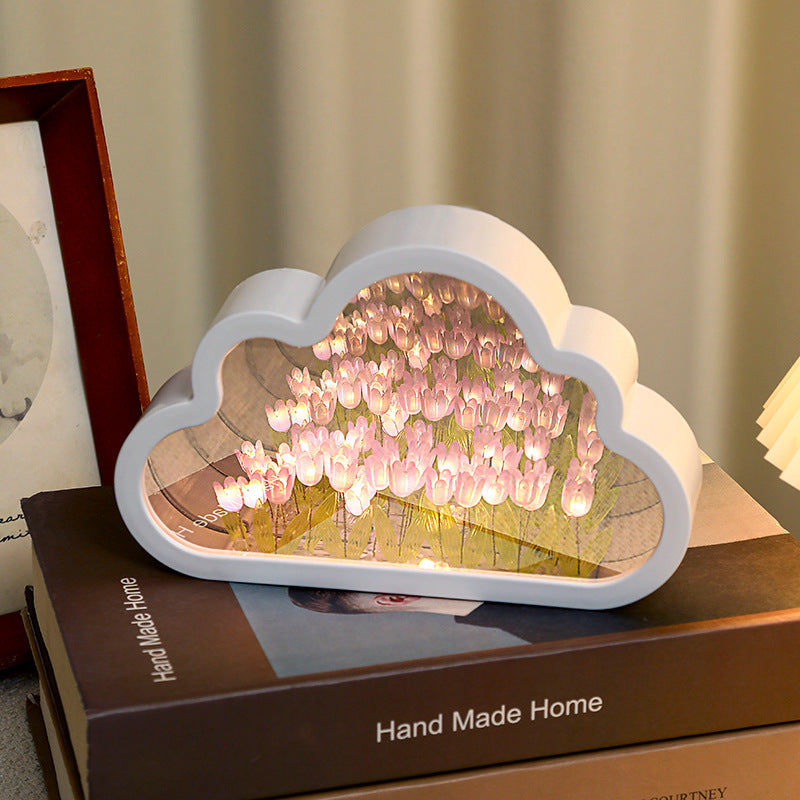 LED Tulip Night Lamp, Handmade DIY Clouds, Bedroom Decor Mirror Light