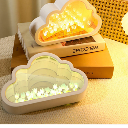 LED Tulip Night Lamp, Handmade DIY Clouds, Bedroom Decor Mirror Light