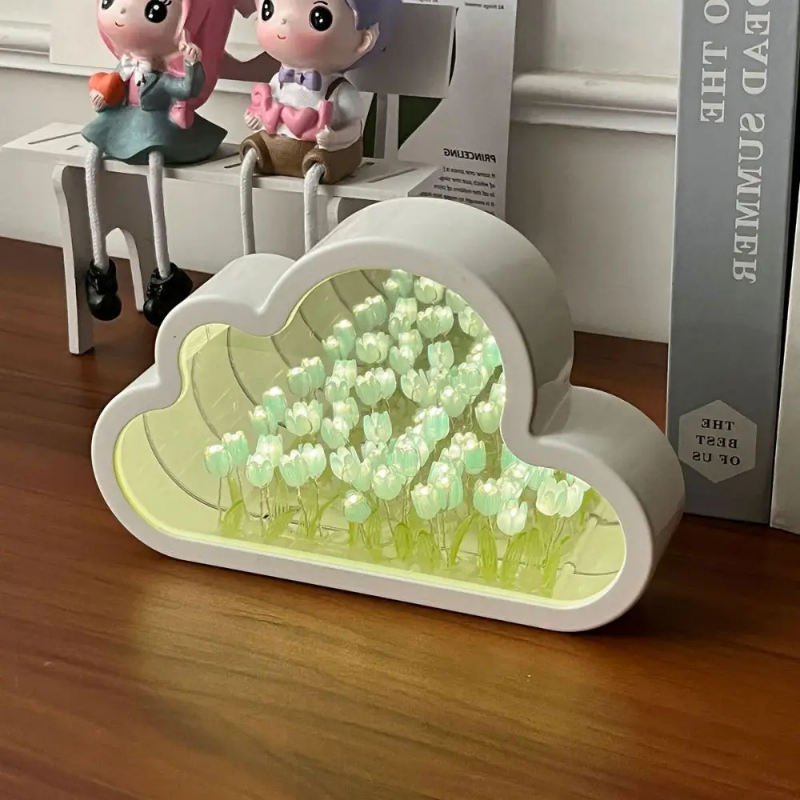 LED Tulip Night Lamp, Handmade DIY Clouds, Bedroom Decor Mirror Light