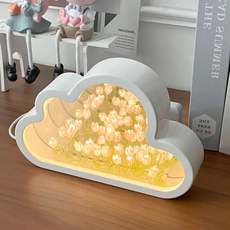 LED Tulip Night Lamp, Handmade DIY Clouds, Bedroom Decor Mirror Light