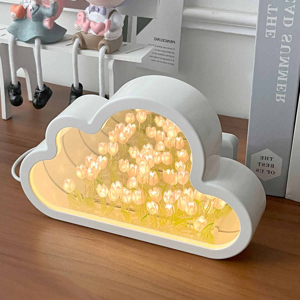 LED Tulip Night Lamp, Handmade DIY Clouds, Bedroom Decor Mirror Light
