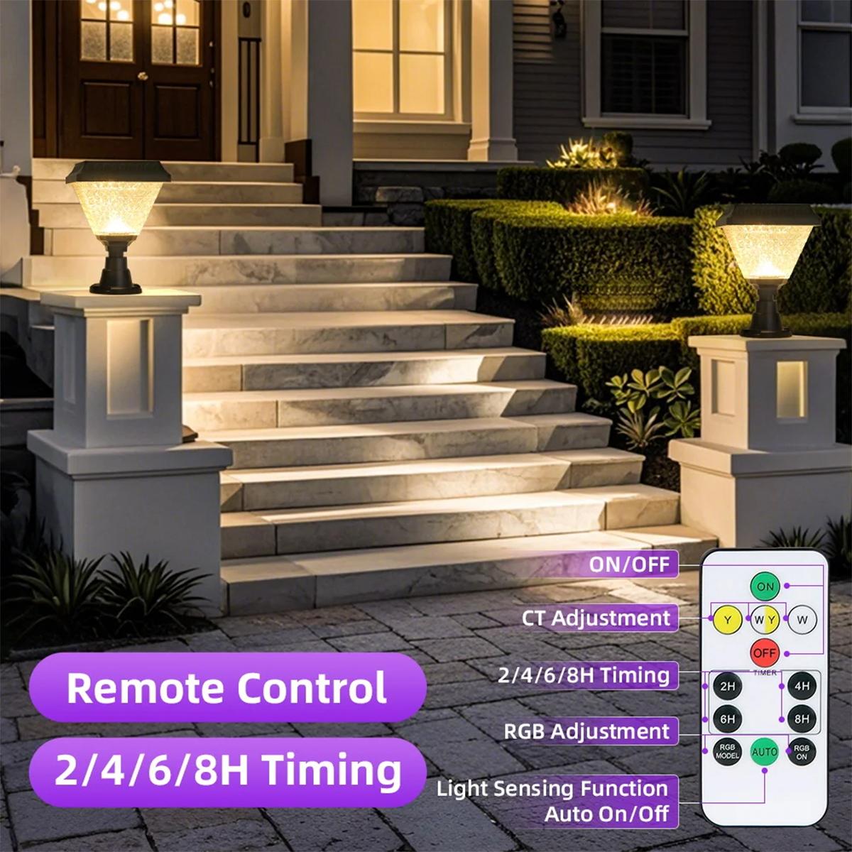 Outdoor Waterproof Solar Light With Timer LED Bright Lights For Yard Decorative Post For Garden Str 4