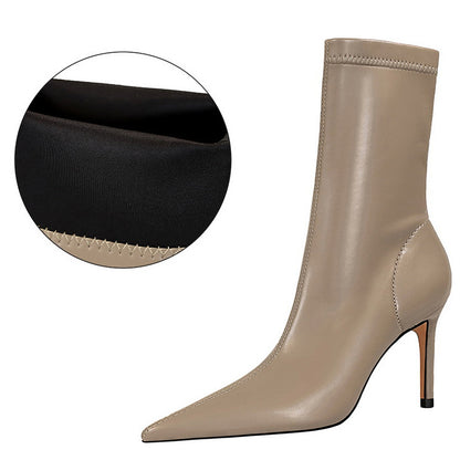 Womens Ankle Boots In Pu Leather Sexy Highheel Boots Winter Autumn Shoes Short Boots With Heels 7