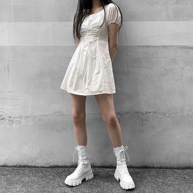 Ladies Chelsea Zipper Boots With Laceup Design And Platform Heel For Winter And Autumn Fashion 1