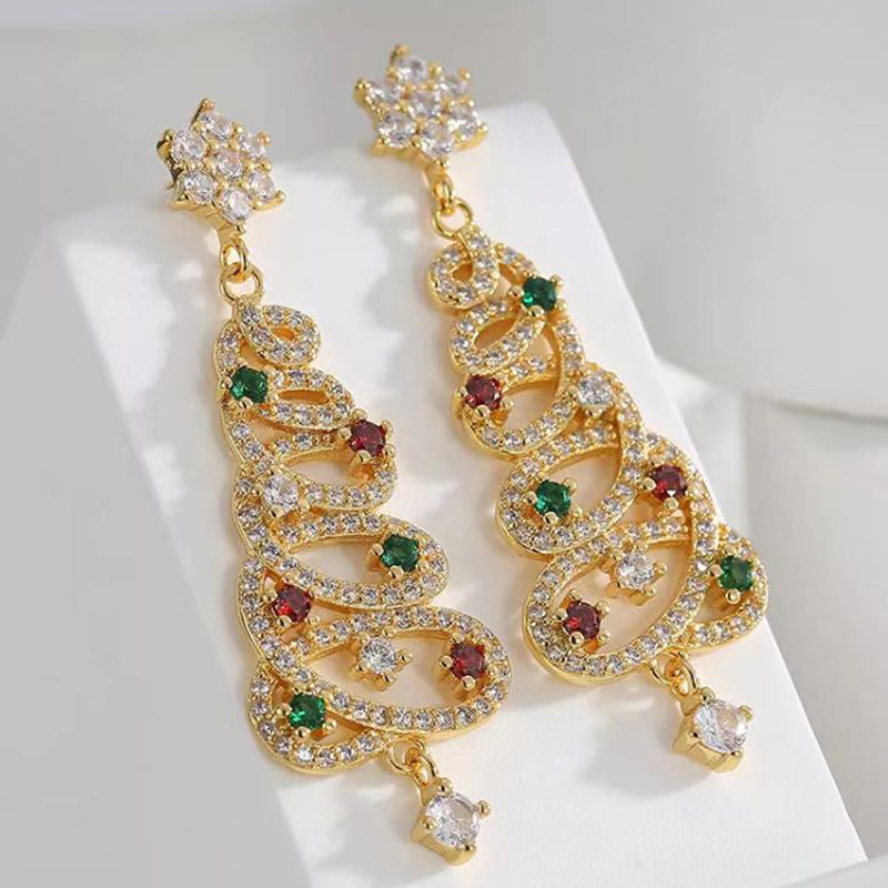 Colorful Rhinestone Star Xmas Tree Earrings for Women, Fashion Crystal Zircon Dangle Earrings, Party Jewelry for Girls