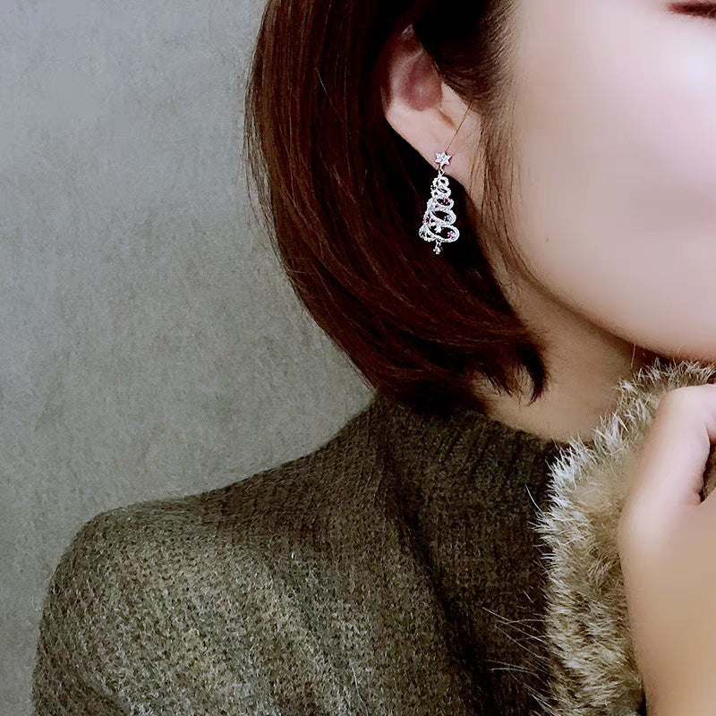 Colorful Rhinestone Star Xmas Tree Earrings for Women, Fashion Crystal Zircon Dangle Earrings, Party Jewelry for Girls