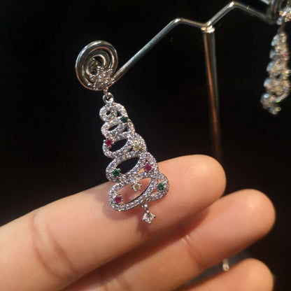 Colorful Rhinestone Star Xmas Tree Earrings for Women, Fashion Crystal Zircon Dangle Earrings, Party Jewelry for Girls