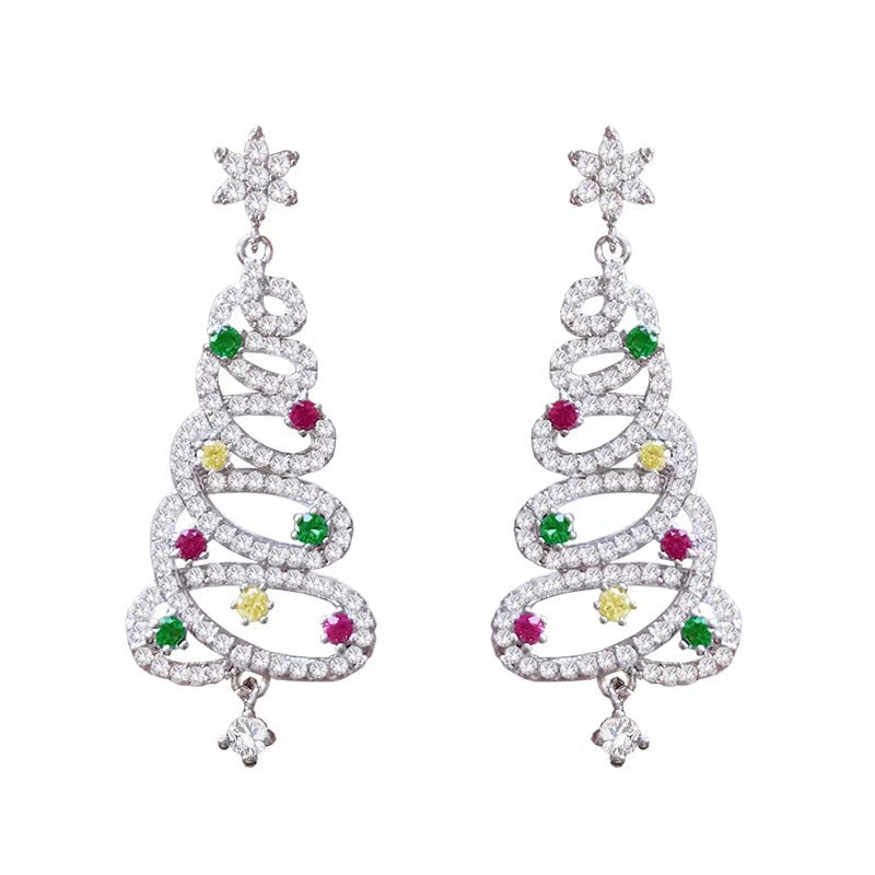 Colorful Rhinestone Star Xmas Tree Earrings for Women, Fashion Crystal Zircon Dangle Earrings, Party Jewelry for Girls