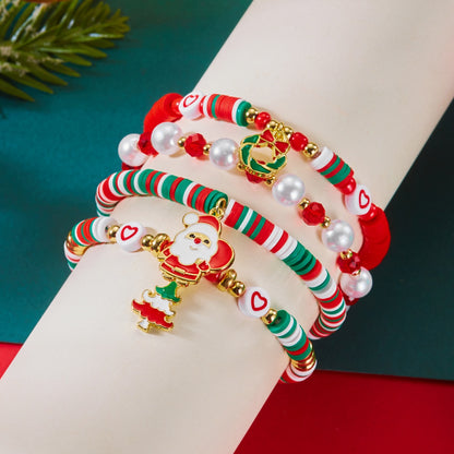 Xmas Tree Santa Claus Snowman Christmas Bracelet Resin Star Crystal Beads Deer Bell Bangle For Women