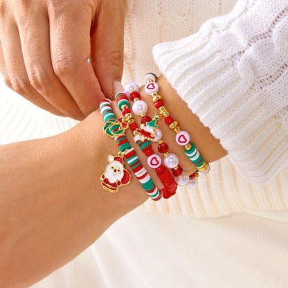 Xmas Tree Santa Claus Snowman Christmas Bracelet Resin Star Crystal Beads Deer Bell Bangle For Wome 1