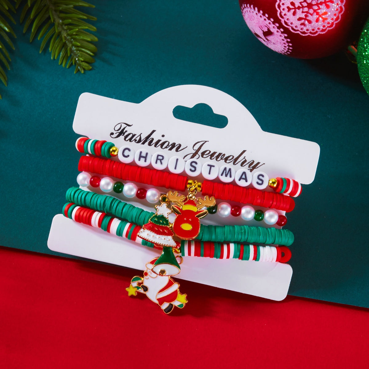 Xmas Tree Santa Claus Snowman Christmas Bracelet Resin Star Crystal Beads Deer Bell Bangle For Wome 3