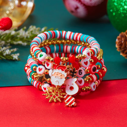 Xmas Tree Santa Claus Snowman Christmas Bracelet Resin Star Crystal Beads Deer Bell Bangle For Wome 6