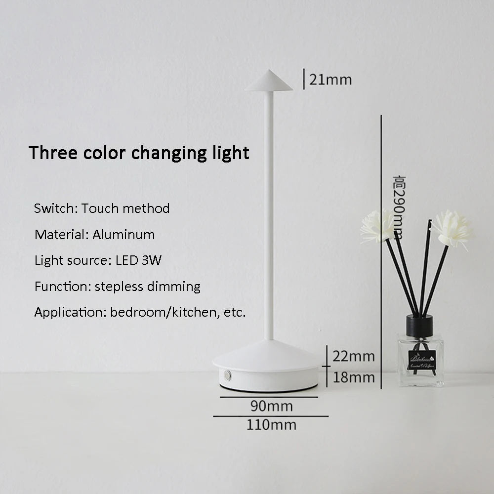 Rechargeable LED Table Lamp with Touch Sensor and Dimming for Bedroom, Hotel, Restaurant