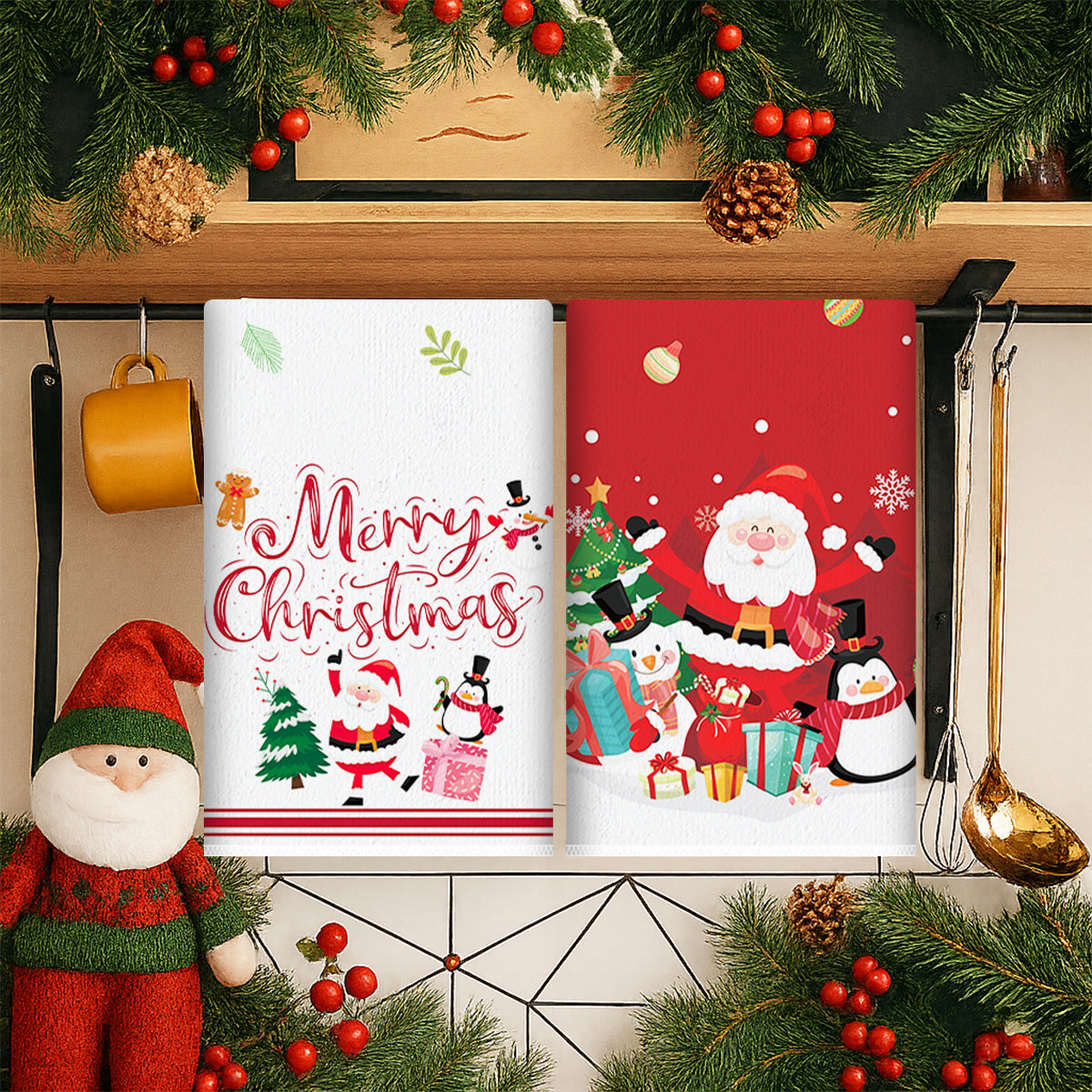 Merry Christmas Party Decoration Xmas Santa Claus Dish Towel Navidad Natal New Year Gift Christmas  1
