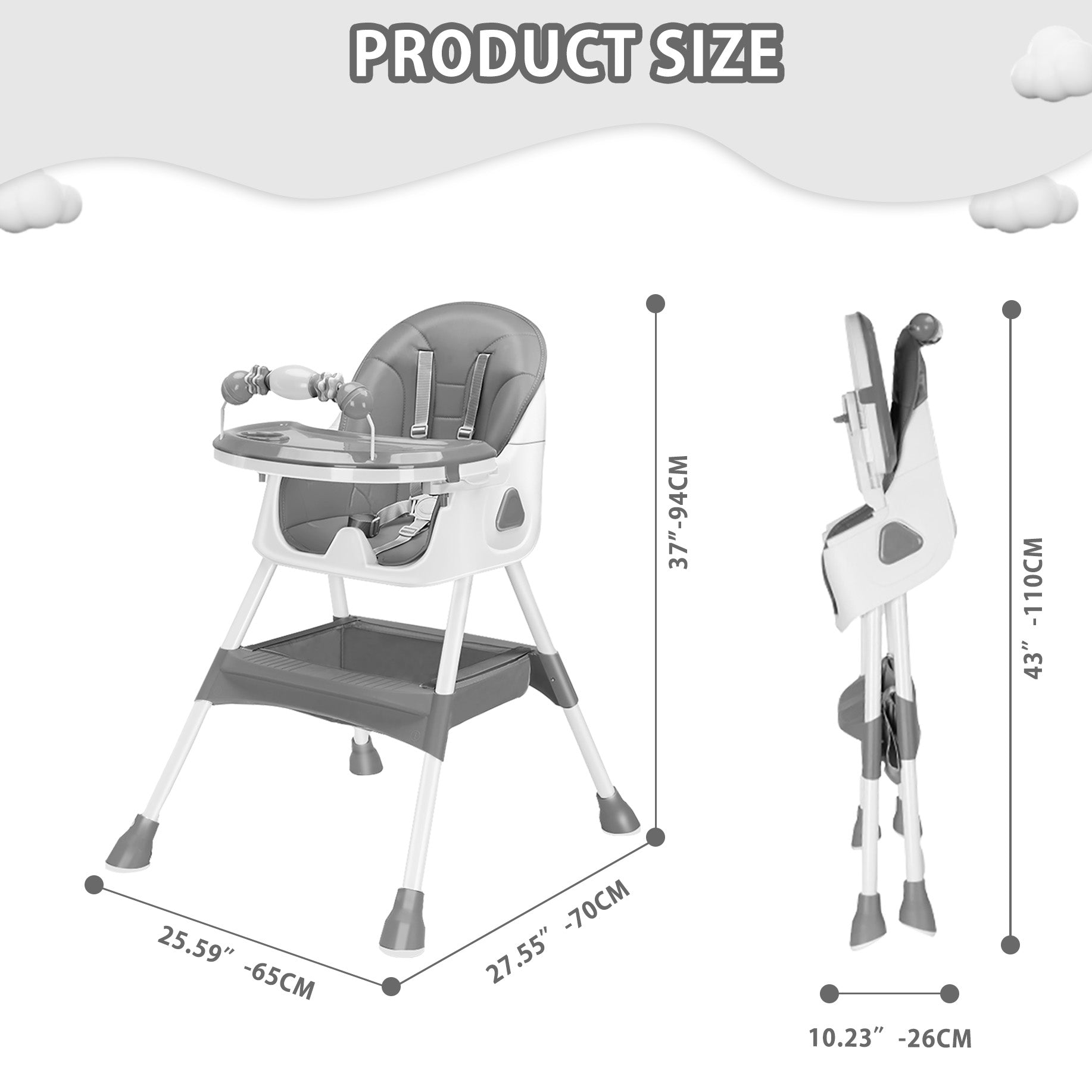 Easy To Clean Foldable Baby High Chair With ToyRack And Large Antislip Pad 8