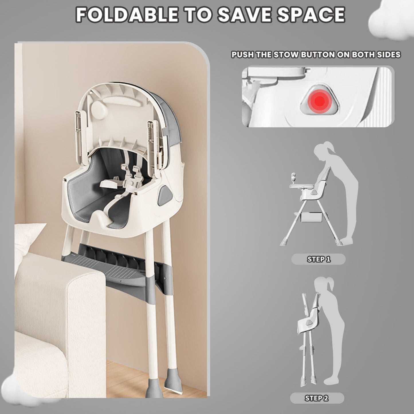 Easy To Clean Foldable Baby High Chair With ToyRack And Large Antislip Pad 4