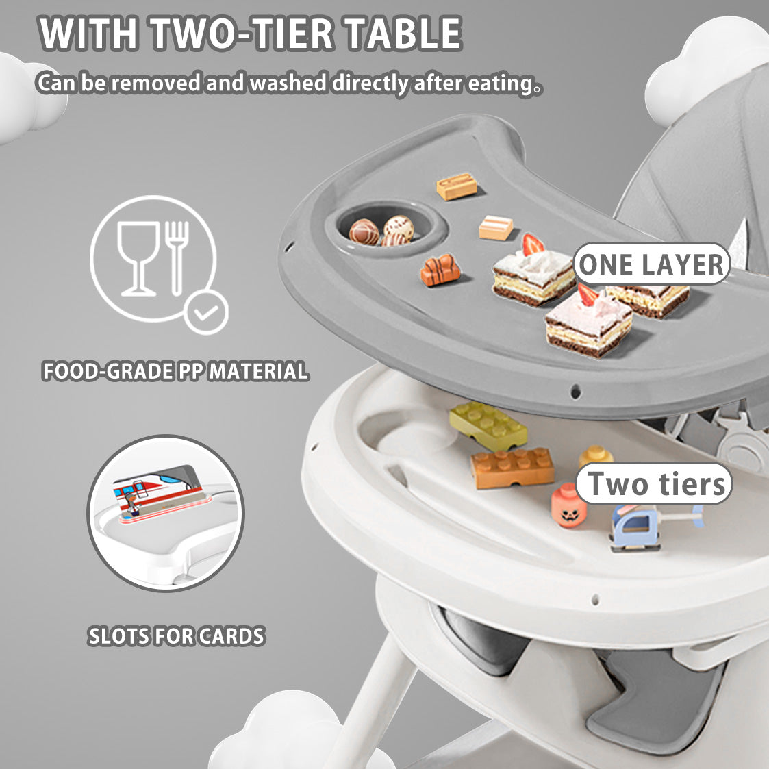 Easy To Clean Foldable Baby High Chair With ToyRack And Large Antislip Pad 6