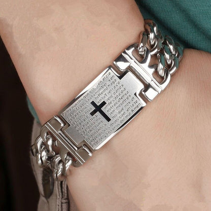 Stainless Steel Cuban Chain Cross Bracelet, Width, Men Jewelry Hand Chain Wrap, Punk Accessory