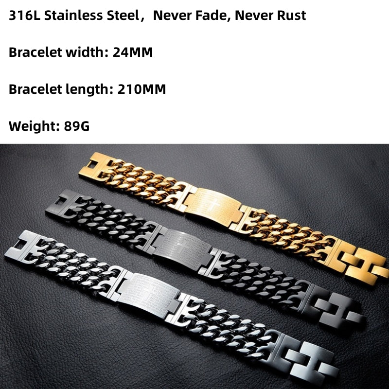 Stainless Steel Cuban Chain Cross Bracelet Width Men Jewelry Hand Chain Wrap Punk Accessory 4