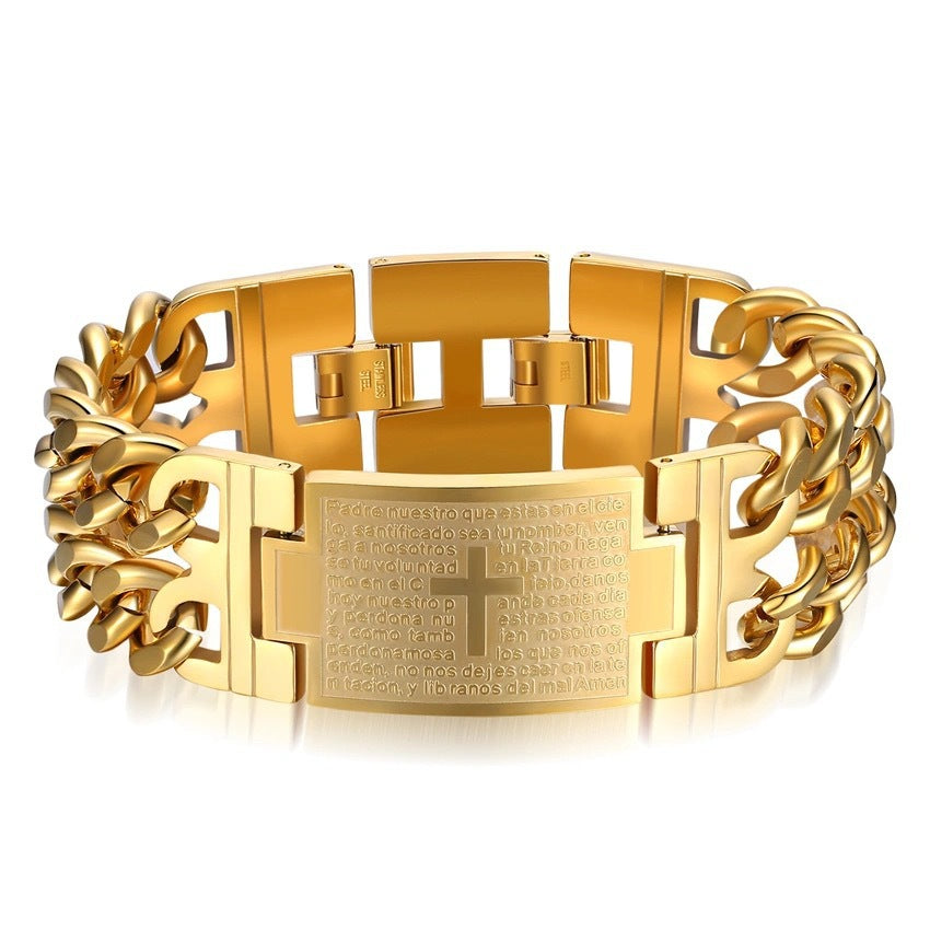 Stainless Steel Cuban Chain Cross Bracelet Width Men Jewelry Hand Chain Wrap Punk Accessory 3