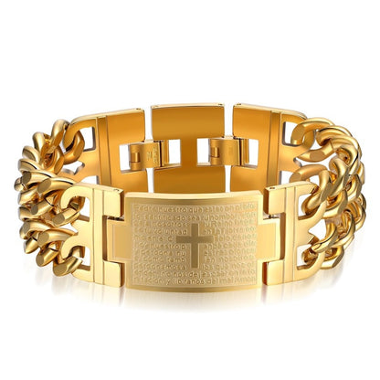 Stainless Steel Cuban Chain Cross Bracelet Width Men Jewelry Hand Chain Wrap Punk Accessory 3