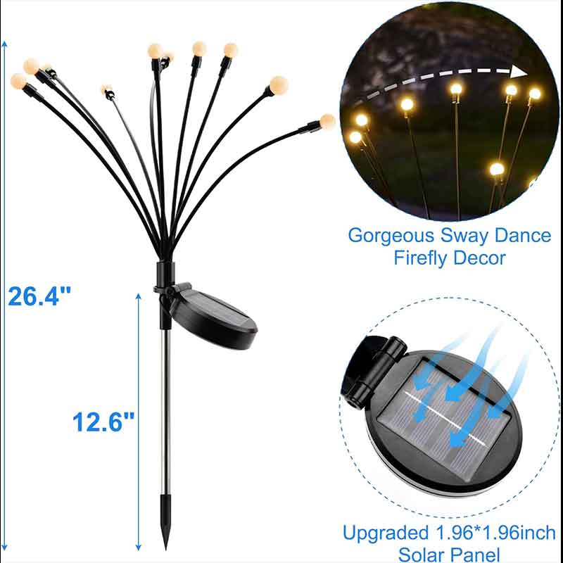New Upgraded Solar Garden Lights, Waterproof Firefly Outdoor Vibrant Lights for Garden Decoration