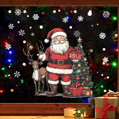 Santa Claus and Reindeer Decorative Stickers, Christmas Holiday Home Wall Stickers for Window Decoration