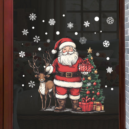 Santa Claus and Reindeer Decorative Stickers, Christmas Holiday Home Wall Stickers for Window Decoration