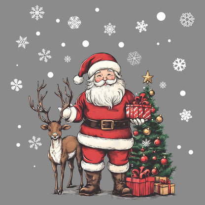 Santa Claus and Reindeer Decorative Stickers, Christmas Holiday Home Wall Stickers for Window Decoration