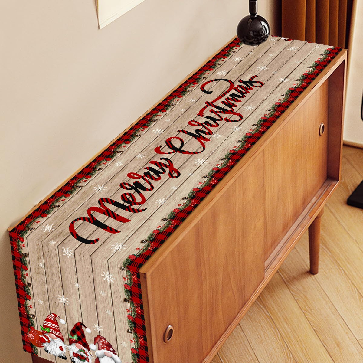 Christmas Table Runner Wood Grain Decorations Gnome Christmas Table Cover 4
