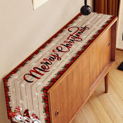 Christmas Table Runner Wood Grain Decorations Gnome Christmas Table Cover 4