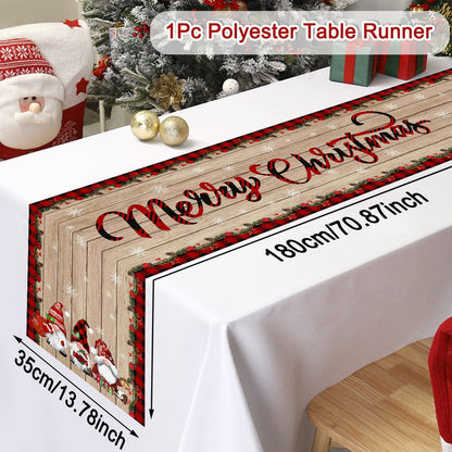 Christmas Table Runner Wood Grain Decorations Gnome Christmas Table Cover 2